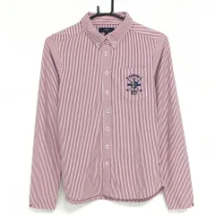 【超美品】キャロウェイ 長袖ポロシャツ レッド×白 ストライプ 胸ポケット レディース L ゴルフウェア Callaway