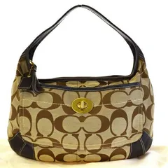 【中古】 中美品 コーチ COACH シグネチャー ショルダーバッグ ターンロック ブラウン キャンバス レザー 保存袋付き 10765 08HB443