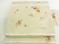 平和屋着物■九寸名古屋帯　総刺繍　花蝶文　金糸　引箔　逸品　DAAA3356rt