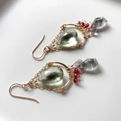 グリーンアメジスト 他 クレッセントシャンデリアピアス 14kgf