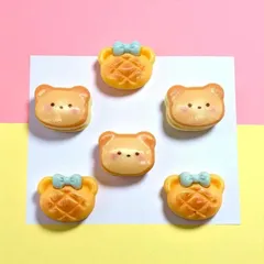 デコパーツ アクリル 3個セット クマパン風 リボン付き ハンドメイド 手芸材料 チャーム くまパン pt-2903