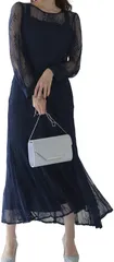 AUNI(アウニイ) パーティ ワンピース ドレス レディース 結婚式およばれワンピース パーティードレス ファッション バックデザイン 総レース 透け感 大人 可愛い( ネイビー / 322181,  S)