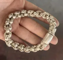 アンティーク風 スカルヘッド ブレスレット 古風 手作り 銀細工 男性・女性向け【個性派・人気】