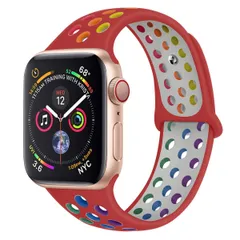 Ankersaila バンド 対応 iWatchアップルウォッチ 用スポーツ型シリコン交換バンド Compatible with iWatch Series 6/SE/5/4/3/2/1 (38mm/40mm 赤/マルチカラー)