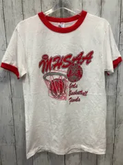 Champion チャンピオン リンガーtシャツ トリコタグ後期 80s USA製 ホワイト レッド 半袖Tシャツ ミシガン 小さめのシミ有り L