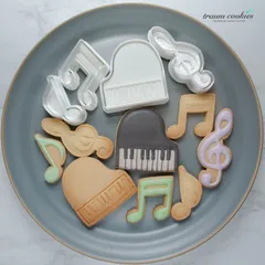 グランドピアノ・ト音記号・音符2種のスタンプ付きクッキー型4点セット