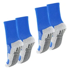 [753japan] サッカー ソックス ジュニア スポーツ 滑り止め 足首サポート 子供 キッズ 靴下 19cm-24cm フットサル テニス バスケ (青・青2足セット19cm-24cm) [青・青2足セット19cm-24cm] [19.0 cm]