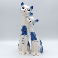 青と白の花模様 猫の陶器置物 アンティーク ヴィンテージ - メルカリ