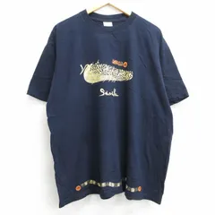 XL/古着 半袖 ビンテージ Tシャツ メンズ 00s 大きいサイズ コットン クルーネック 濃紺 ネイビー 25may13 中古