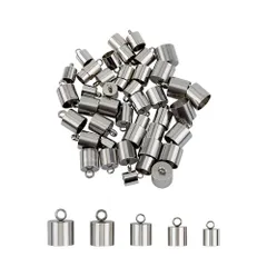 【数量限定】コードエンド コラムエンド 円筒形ターミネータ 接続パーツセット ロープバックル エンドパーツビーズ 304ステンレス製金具キット 紐止め ネックレスブレスレット用 6/7/8/9/10mm内径 ステンレス鋼色 5種サイズ アクセサリーパーツ 副資