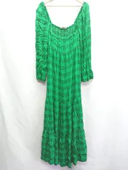 ◇ ⊇ ZARA ザラ チェック柄　ギャザー加工 長袖 ロング丈 ワンピース サイズXS グリーン ブラック レディース E  【1410100043026】
