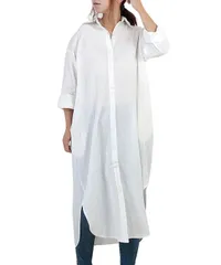 [グリーンパキラ] ロングシャツレディース長袖 シャツワンピース レディース 秋 春 トップス シャツ ブラウス 羽織り ロング 大きいサイズ 襟付き 前開き コットンワンピース 綿100% 重ね着 着回し カジュアル (JP, アルファベット, L, 標準 