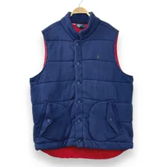 【フォロワー様クーポン配布中！】POLO Ralph Lauren ポロラルフローレン  ポニー刺繍ロゴ タロンジップ TALON  中綿スウェットベスト ジャケット ブルゾン 輸入古着 海外古着 US古着 メンズ XLサイズ ネイビー【S125】
