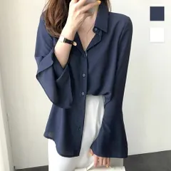 スリットスリーブブラウス レディース 10代 20代 30代 韓国ファッション カジュアル 春 秋 上品 シンプル 可愛い トップス 長袖 シャツのサムネイル