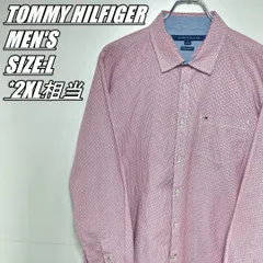 【国内古着】TOMMY HILFIGER　トミーヒルフィガー　長袖シャツ　メンズ　サイズ表記L　2XL相当　レッド系×ホワイト