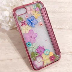 カラフルアジサイの手帳型押し花iPhoneXS maxケース