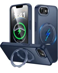 ★iPhone 16e 用 ケース Magsafe対応 ワイヤレス充電 360°回転スタンド 縦横両対応 Gunwon スマホケース いPhone 16e 米軍規格 耐衝撃 アイフォン16e 用 カバー「ブルー」