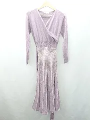 ◇ ⊇ Sweet Mommy ウエストゴム ニット生地 長袖 ロング丈 ワンピース サイズF パープル ホワイト レディース E  【1503060025123】