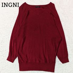 良品◎イング INGNI ドルマンスリーブニット トップス 薄手 セーター Vネック チュニック ラメ加工 リブ裾 リブ袖 ゆったり レディース 春夏秋 ボルドー M