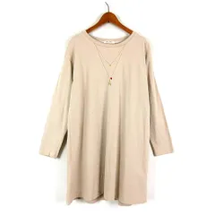 ハートマーケット HEART MARKET ワンピース チュニック コットン ネックレスモチーフ 星 ハート エッフェル塔 刺繍 長袖 M ベージュ