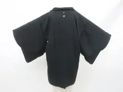 【一輝堂】黒羽織 羽織 一つ紋 仕付け付 羽織紐別売り 正絹 着物 美品 身丈約81cm 裄丈約61cm 25z10-5911