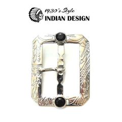 1930s スタイル インディアン柄 ビンテージ復刻版 バックル 42mm幅 黒ラインストーン ニッケルシルバーメッキ