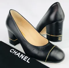 CHANEL★シャネル・レディース レザー メタルココマーク ライン チャンキーヒール パンプス(35C)ビジネス ブランド オシャレ 靴 秋冬物 イタリア製 セレブ ヒール ブラックのサムネイル