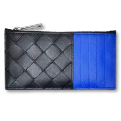 新品ボッテガヴェネタメンズファスナー付きカードケース黒×青