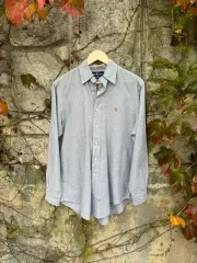 90s ポロ ラルフローレン オックスフォード シャツ グレー 100-105