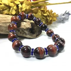 パワーストーン ブレスレット レッドタイガーアイ 12mm 天然石ブレス （ダークブルー）メンズ・レディース 男性・女性 数珠ブレス 開運  [a]