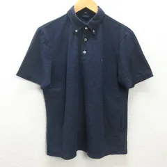 H■シップス/SHIPS 鹿の子地 ボタンダウン半袖ポロシャツ【L】紺/MENS■20【中古】