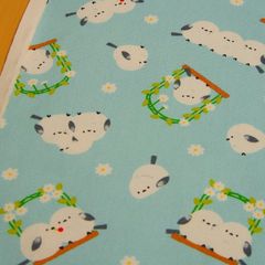 約110×34cm　シマエナガ お花のブランコ オックス生地 AP51104-1C 水色　生地 布地 布 ハンドメイド