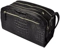 《送料無料＆税込価格》《新品未使用》《数量限定》《特別価格》牛革クロコダイル型押し加工！大容量収納！トリプルファスナー式モデル！ボックスタイプ！セカンドクラッチバッグ　IS-016　BK