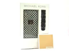■美品■ MICHAEL KORS マイケルコース レザー ストラップ付き 総柄 iPhoneX/XS対応 スマホケース アイフォンケース ブラック系 BD9006