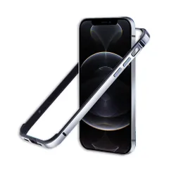 新品 YSAN iPhone12ProMax バンパー ケース アルミ 耐衝撃 ストラップ穴付き 軽量 ボタン保護 シリコン 衝撃吸収 二重構造 カメラ保護 放熱フレーム (シルバー iPhone12ProMax)