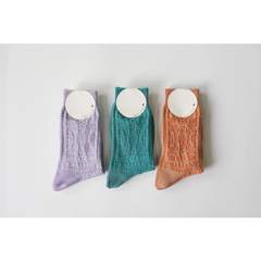 meri ja kuu (メリ ヤ クー) | 刻む白糸 ショートソックス (pansy / turquoise blue / apricot) | ソックス 靴下 シンプル