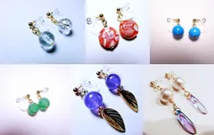 ラスト1点☆F061GD　樹脂ノンホールピアス6点セット 天然石 コットンパールなど