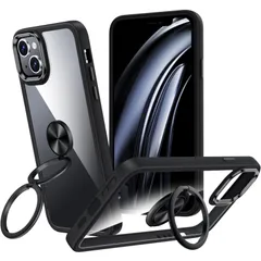 【人気商品】6.7インチ カバー アイフォン15プラス スマホケース おしゃれ - 透明 耐衝撃 軽量 薄型 ダブルリング 多角度調整 スタンド機能 ブラック リング付き ケース Plus 15 iPhone Rockaway