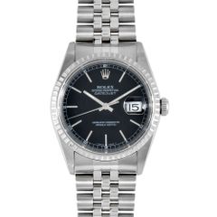 ロレックス ROLEX 16220 デイトジャスト A番 腕時計 ブラック文字盤 SS メンズ【中古】