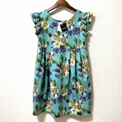#anc ロイスクレヨン LoisCRAYON チュニック M 緑系 紫 半袖 フレンチスリーブ 花柄 フリル タグ付き 美品 レディース [959717]のサムネイル