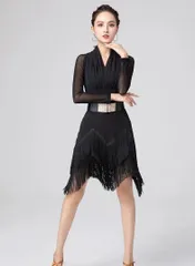 新品 未使用  新作 ラテン練習着ベルトとスパッツ付き！フリンジが踊る練習着！ 社交ダンスドレス ラテンダンス衣装 レッスンウェア ステージ衣装