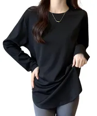 [Dep Club] 毎日着たい極上ゆるトップス ロンt レディース ゆったり ロンティー カットソー 長袖tシャツ チュニック スポーツ 薄手 無地 オーバーサイズ 速乾 春 秋 春秋 春服 (JP, アルファベット, XL, ブラッ [ブラック] [XL]