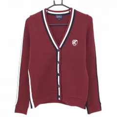 【美品】パーリーゲイツ ニットカーディガン ボルドー×白 ウール混 Vネック  レディース 0(S) ゴルフウェア PEARLY GATES