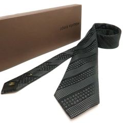 LOUIS VUITTON ネクタイ クラヴァット パーティー モノグラム M72638 シルク100％ 黒 ブラック ストライプ ルイヴィトン 未使用 ◆送料無料◆ 質屋-11041