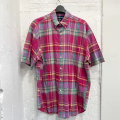 90s Ralph Lauren ラルフローレン BLAKE マドラスチェック BD ボタンダウン 半袖シャツ L/レッド ピンク系 メンズ ビンテージ