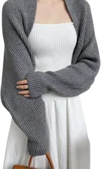 Clove Cube クローブキューブレディース ボレロ カーディガン 長袖 ニット ショート丈 ドルマンスリーブ(グレー,  Free Size)