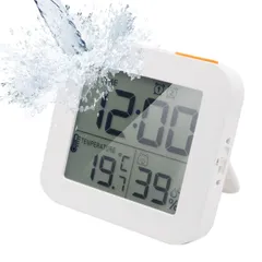 【数量限定】お風呂時計 目覚まし時計 壁掛け LCDディスプレイ 卓上置き 浴室 湿度計 バスルーム 温度計 洗面所 タイマー 台所 部屋用 防滴型防水 中庭 デジタル時計 ルーム 時計 シャワー用(ホワイト)