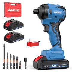 NANWEI インパクトドライバー マキタ18Vバッテリー対応 電動インパクトドライバー 1/4インチ 最大トルク240N·m ブラシレスモーター 4段出力モード 無段変速 高回転 コードレス 小型軽量 LEDライト付き 充電式 2.0Ahバッテリー2個付き