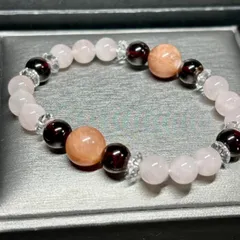 【No671】天然石ブレスレット　オレンジムーンストーン　レッドガーネット　ローズクォーツ