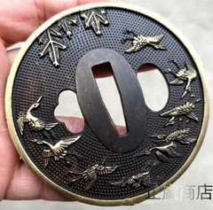 金色 鶴デザイン 鍔(つば) 鶴丸　鐔　武具 金色 鶴デザイン 鍔(つば) 鶴丸 鐔 武具